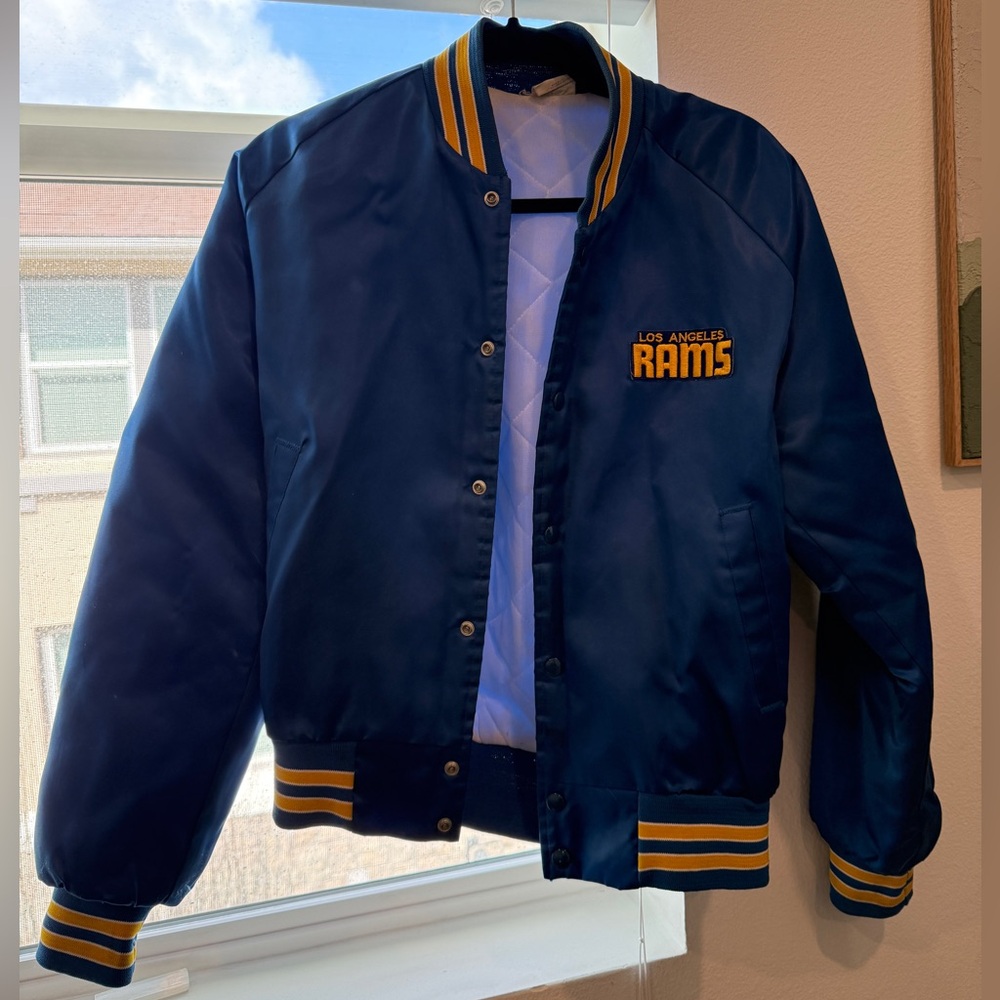 Vintage LA Rams Starter Satin Bomber Jacket Size Small Blue/Yellow
